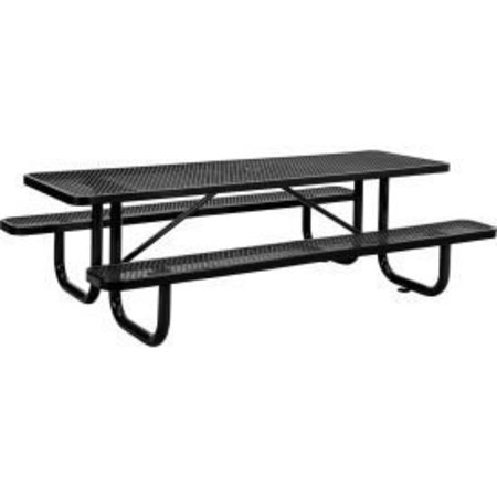 GLOBAL EQUIPMENT 8 ft. Rectangular Outdoor Steel Picnic Table, Expanded Metal, Black 277153BK